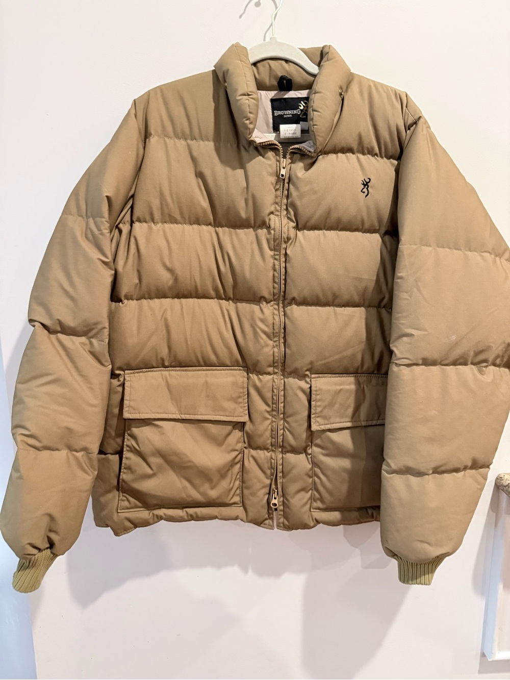 Vintage Browning Men's Beige/Tan Quilted Puffer Jacket